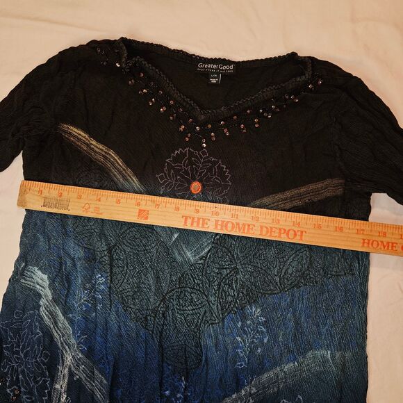 Greater Good Blue and Brown Embellished Long Sleeve Blouse Size Large - Picture 4 of 5
